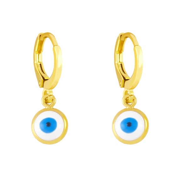 Gold Dainty Minimalist Evil Eye Huggie Earrings - Picture 1 of 3